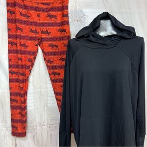 LuLaRoe 3XL Amber hoodie with TC Moose print leggings